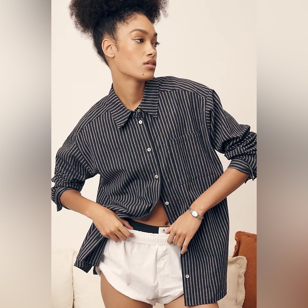 DONNI. Linen Striped Buttondown Shirt NWT